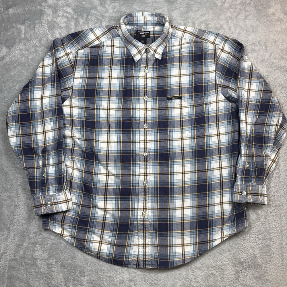 Vintage Ralph Lauren Jeans Co. Flannel Shirt Men Large Blue Plaid